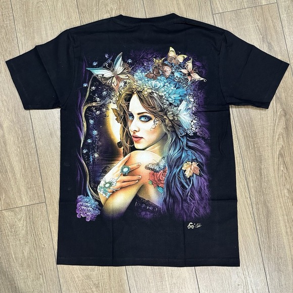 CABALLO TATTOOED GODDESS LADY BUTTERFLIES‎ GRAPHIC T-SHIRT Size M - Picture 4 of 5